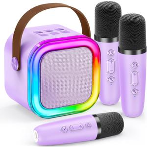 Mini Karaoke Machine for Kids, 2025 TOP Toys Christmas Birthday Gifts Ideas for Girls Ages 4, 5, 6, 7, 8, 9, 10, 12+ Years Old, Portable MP3 Player with 2 Wireless Mics for Party