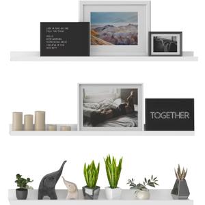 LAPTAIN 36 Inch Floating Shelves Wall Mounted Wall Shelves Set of 3,White Large Picture Ledge Shelf for Bedroom Living Room Bathroom Kitchen Nursery