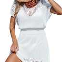 CUPSHE Women Crochet Swim Cover Up Short Sleeve V Neck Bathing Suit Beach Dress Summer Swimwear Coverups (Medium)