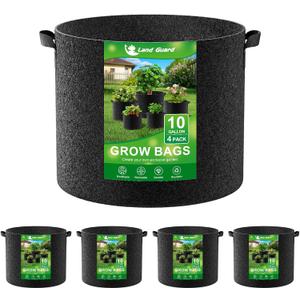 Land Guard 4-Pack Fabric Grow Bags 10 Gallon, Thickened Nonwoven Garden Pots, Growing Bags with Handles, Black