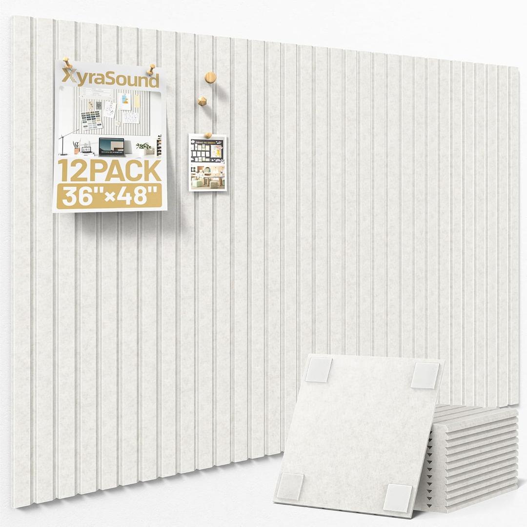 Large Cork Board for Wall 36" x 48" Ivory Bulletin Board with Safe Removable Adhesive Squares for Pictures Photos, Alternative CorkBoard Felt Pin Boards Tiles for Office Classroom Wall Decor - 12 Pack