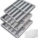 3 Pcs Sunglasses Organizer Storage Tray with 10 Grids Stackable Ice Velvet Holder Display with 10 Sunglasses Cleaning Cloth Eyewear and Watch Tray for Women (Gray)