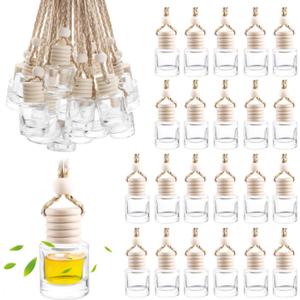 50 Pcs Car Essential Oil Hanging Bottle Empty Car Air Freshener Diffuser Bottle Perfume Glass Bottle Pendant Aromatherapy Fragrance Bottle Auto Car Interior Ornaments Decor (Round Shape) (1 Count (Pack of 50))