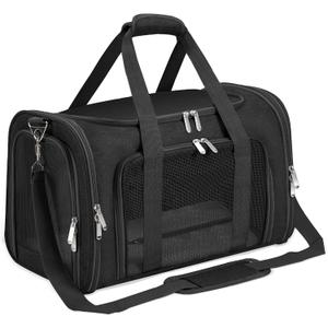 Soft-Sided Cat/Dog/Pet Carrier, Collapsible Pets Travel Carriers for Big Cats/Small Dogs with Shoulder Strap & Removable Mat, Mesh Puppy Carry Bag, Up to 25 Lbs(Black)