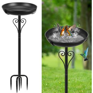 Metal Bird Bath for Outside, Vintage Freestanding Birdbaths with Metal Stake, Upgraded 5 Pronged Base Birdfeeder Feeder Bowl for Outdoors Garden Patio Yard Lawn Decor (Black)