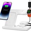 Wireless Charger, 3 in 1 Charging Station for Multi Devices, Charging Stand Dock for iPhone 8-16 Series, Apple Watch, AirPods Pro 3 2 with Adapter (White)