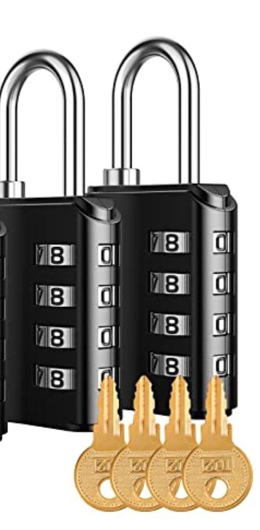 KeeKit Combination Lock, Resettable 2 Digit Combination Padlock with Keys, Waterproof Gate Lock for Locker, Fence, Case, Gym, School and Employee Locker, Toolbox – 2 Pack, Black