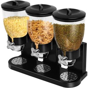 Cereal Dispenser Countertop, Large Capacity Cereal Dispenser for Pantry, Triple Dry Food Dispenser Cereal Containers Storage Dispenser for Candy Nuts Grain Rice Snack Granola(Black)