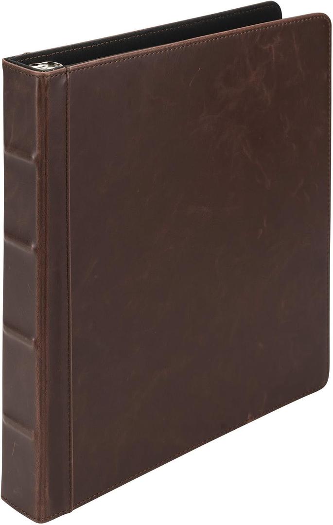 Samsill Vintage Leather 3 Ring Binder, Professional Organizer, Planner, 1 Inch Round Ring (Holds 200 Sheets), Letter Size 8.5 x 11, No Zipper, Brown
