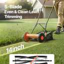 VEVOR Push Reel Lawn Mower 14 inch, 5 Blades Manual Push Mower No Motor, 0.6-1.75 in Adjustable Cutting Height, Walk-Behind Lawn Mowers with Grass Catcher Bag for Green Lawns, Driveways, Courtyards