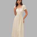 RIHOAS Casual Dresses for Women Short Sleeve Square Neck Midi Dress | Elegant,Botton,Puff Sleeve,A-Line,Cotton linen,Church,Vacation,Semi Formal,Beach,Retro,X Cross,Summer (Beige, M)