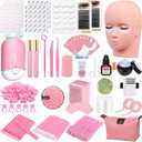 Lashes Kit for Eyelash Extension Beginner Lash Tech Starter Kit with Eye Lash Mannequin Head, Professional Eyelash Extension Kit with Lash Fan, Extension Glue and Eyelash Remover for Practice Training