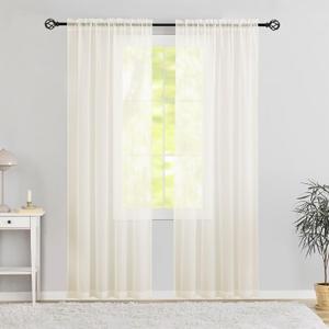 Semi Voile Sheer Curtains 90 Inches Long 2 Panels Rod Pocket Window Treatment for Living Room Bedroom Dining Room(Ivory 42" W x 90" L)