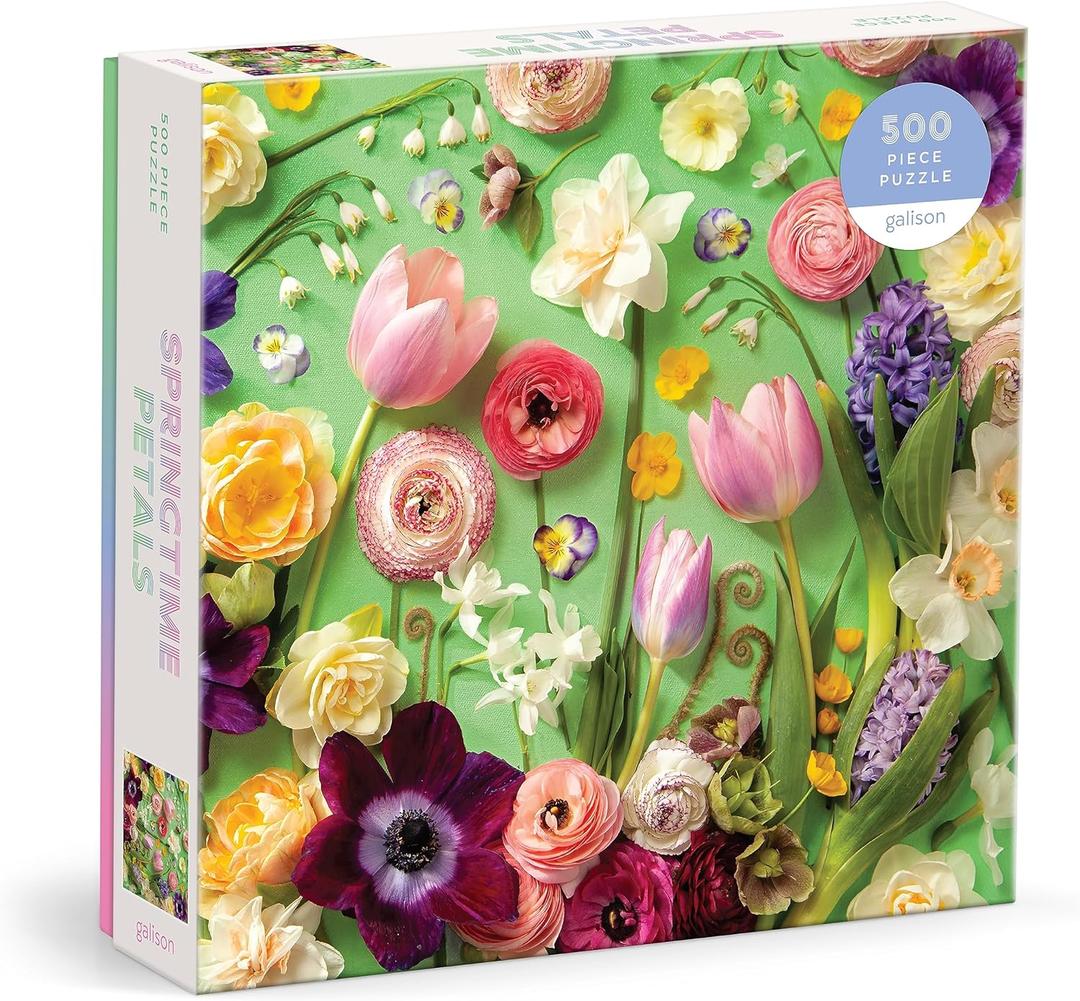 Galison Springtime Petals  Julie Seabrook Ream 500 Piece Puzzle Featuring A Variety of Flowers Blooming During Spring Months