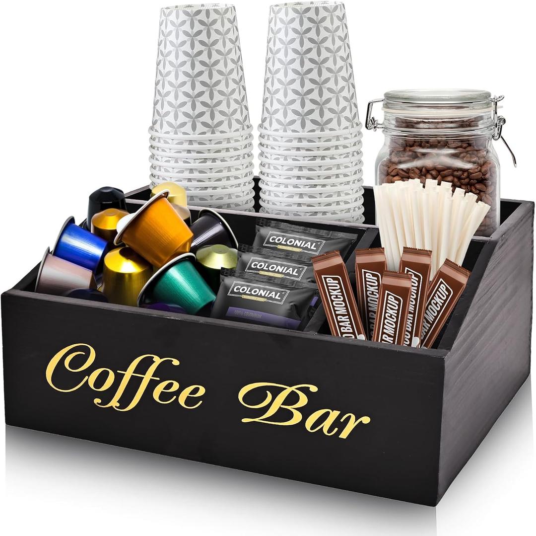 Coffee Station Organizer for Countertop, Coffee Bar Accessories Storage, Syrup Holder, Rustic Bar Decor for Accessories Organizer