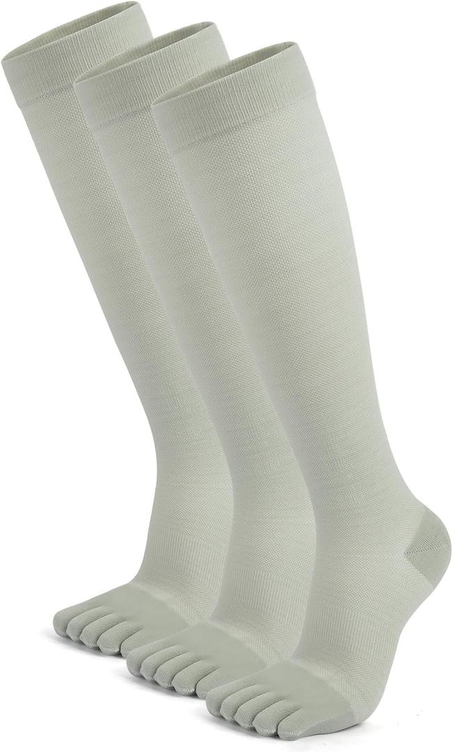 Compression Toe Socks Knee High Moisture Wicking Hiking Socks Graduated Support for Running,Nurses,Flight (Gray, L)