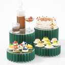 HeiMma 4 Pack Buffet Risers, Foldable Accordion Food Display Risers with Acrylic Disc, Dessert Table Display Set, Cardboard Paper Cupcake Cake Stand for Party Cylinder Stands for Parties Drink Collectibles Jewelry Figures, Multi-height, Green