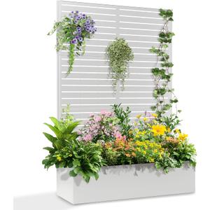 TUYOHW Metal Planter Box with Trellis, Raised Garden Bed with Privacy Screen, Outdoor Planter Box for Climbing Plants, Vine Support Flower Bed with Drainage Holes for Garden, Patio, Balcony, 71"x47"x16"