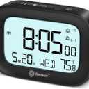 Geevon Small Travel Alarm Clock, Digital Alarm Clocks for Bedrooms Home Office, Battery Operated Desk Clock with 3 Inch Large Display, 2 Alarms, 5s Backlight, Snooze, Indoor Temperature, Black