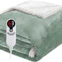 Electric Heated Blanket Throw Size 50"x60", Soft Flannel with Overheat Protection, 9 Adjustable Heat Settings & 10-Hour Auto-Off Timer, Fast Heating for Winter Comfort, Light Green