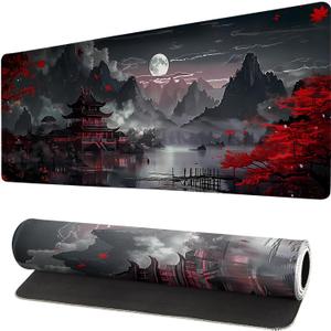 Extended Gaming Mouse Pad, Large Gaming Mouse Waterproof with Stitched Edges, Non-Slip Desktop Pad for Home and Office, Level Up Your 31.5x11.8 Inch (Japanese Style)