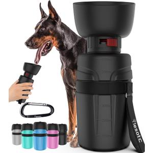lesotc Dog Travel Water Bottle Portable, Foldable Dog Water Bowl Dispenser, Leak Proof Pet Water Bottle for Dogs Outdoor Walking, Hiking, Travel, Puppy Essentials Necessities, BPA Free, Lightweight (21oz, Black)