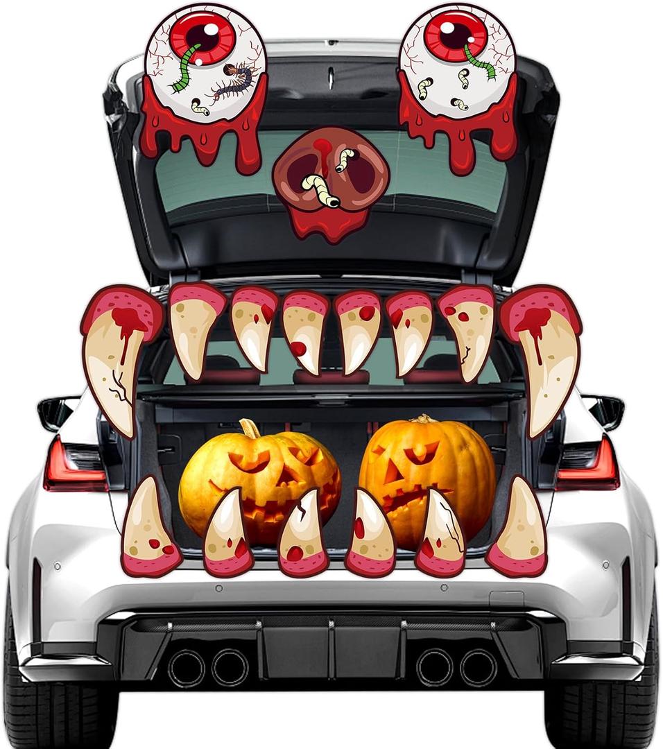 7 x ceiba tree Halloween Monster Face Trunk or Treat Car Decorations Kit for SUV Scary Creepy Decor Garage Door Outdoor Decor Stickers