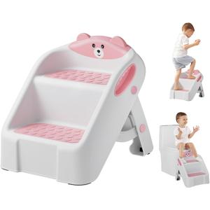 Step Stool for Toddlers, Toddler Step Stool for Bathroom Sink, Foldable Non-Slip Kids Stool with Handle, 2 Step Stools for Kids, Toddler Stool for Kitchen Bedroom Counter Sink