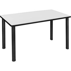 Regency Kee 42 x 24 in. Training & Seminar Table – Durable Laminate Top with Modern Steel Post Legs, Adjustable Glides, Scratch & Stain Resistant Classroom or Office Table (White, Black Legs)