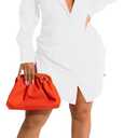 Women's Casual Long Sleeve Button Down Shirts Mini Dress Sexy V Neck T-Shirts Tops Loose Collar Long Blouse Wrap Dress (White, M)
