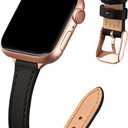 STIROLL Slim Leather Band Compatible with Apple Watch Bands for Women | Genuine Leather Thin Strap, 38mm 40mm 41mm 42mm(Series 11 10), Fits iWatch SE 9 8 7 6 5 4 3 2 1, for Small Wrists, Daily Wear