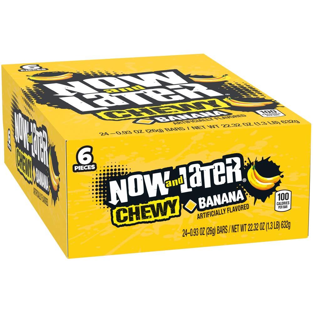 Now and Later Chewy Candy, Banana Flavor, 0.93 Ounce Bars (Pack of 24) (EXP 03/31/28)