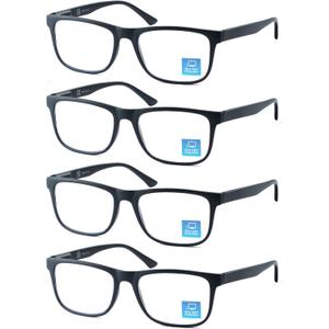 Blue Light Blocking Reading Glasses Men Large Oversized Square Readers Wide fit Cheaters for Men W/Big Head/Large Face (4 Pairs of Matte Black Reading Glasses)