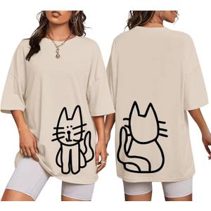 Cute Cat Shirts for Women Oversized Black Cat Graphic Tshirt Casual T-Shirt Kawaii Tees Aesthetic Funny Tops (XX-Large)