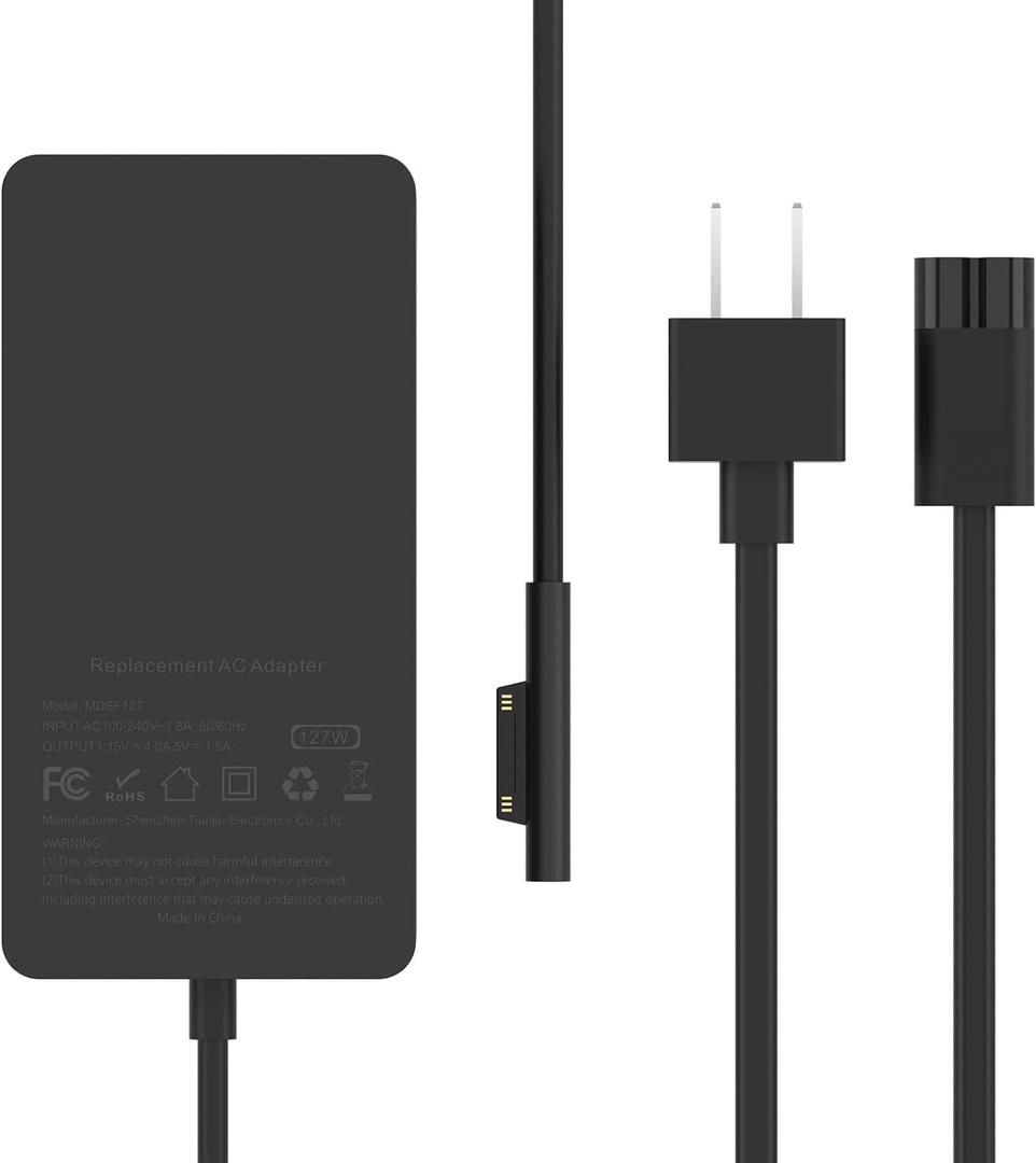 127W Microsoft Surface Book 3 Laptop Charger Also for 102W Surface Book 2, 1, Surface Laptop Studio 2, 1, Windows Surface Pro/Laptop/Go, 10FT Super Long Cable with Powerful Magnetic Plug and LED (Black)