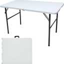 4FT Plastic Folding Table - Lightweight & Portable for Camping, Picnic, Card Games - Indoor Outdoor Foldable Dining & Utility Table (White)