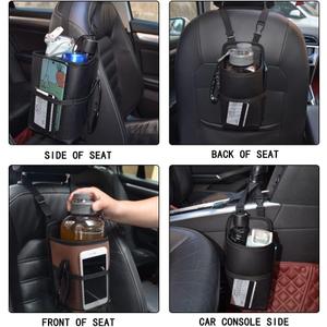2 in 1 Large Cup Holder, 80 oz Auto Water Bottle Holder Bag, Bottles & Big Drinks. Hanging Multi-Function Mini Car Seat Side Organizer, Phones, Stuff Holder with Mesh Pocket for Cars, SUV & Truck,  9x9"