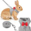 Bunny Leash and Harness Set, Rabbit Harness Vest, Bunny Harnesses, Adjustable Straps Design, Soft Mesh Harnesses for Puppies, Kitten, Guinea Pigs, Grey S