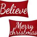 Gvhntk Christmas Throw Pillow Covers - 12x20 Inch Red Believe Throw Pillow Covers - Winter Holiday Cushion Case Decoration Set of 2