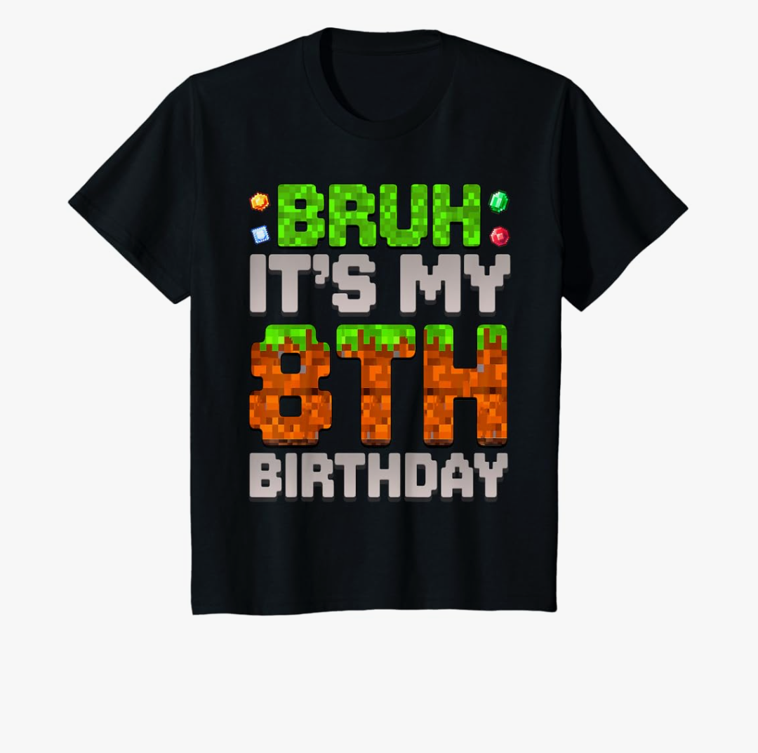 Funny Birthday Boy Bruh It's My 8th Birthday Gamer Pixel T-Shirt, Youth, Medium