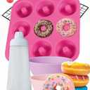 Dippin'Donutz Nonstick Silicone Donut Pan - Deluxe Baking and Decorating Supplies Bundle. Including Doughnut Maker Molds, Mixing Bottle, Cooling Rack, Dipping Bowls And Icing Decorating Pen