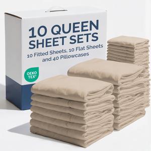 Bulk Case Pack of 10 Queen Size 6 Piece Complete Bed Sheet Sets - Wheat
Deep Pockets, Wholesale Bulk Bedding for Hotels, Spas & Airbnbs, Soft, Cooling & Breathable, Wrinkle Free & Fade Resistant