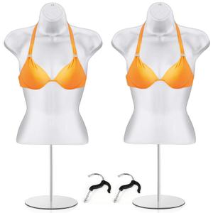 Geetery 2 Pieces Female Mannequin Torso Dress Form with Stand and Hanging Hook Table Top Mannequin Hollow Back Body for Counter Craft Show Photo Design Retail Store Exhibition, S-M Size (White)
