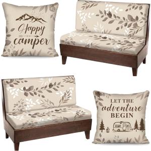 Tiamon RV Dinette Cushion Covers Set - 6 Pcs Camping Theme Cushion Slipcovers for Camper Car Bench Seat Replacement, 2 Pillowcase, 2 Backrest, 2 Bench Cover for RV Interior Decor(Beige Leaves)