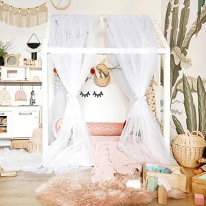 NICETOWN Cute Kids Bed Canopy for Nursery - Decorative Soft Voile Sheer Window Scarf DIY Ascot Top Bed Scarf for Princess/Baby (White, W114 x L150, 1 Panel)