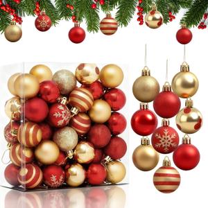 Christmas Ball Ornaments 50pcs Christmas Tree Ball Shatterproof Christmas Hanging Balls Decorations 1.57'' Plastic Baubles Red and Gold Xmas Balls for Christmas Holiday Party Wedding Home Decor