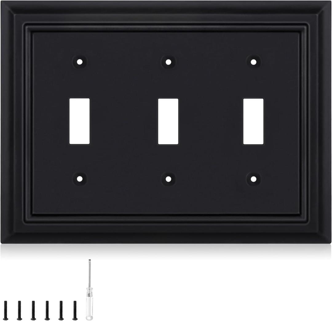 Matte Black Decorative Outlet Covers Wall Plates, Bamboo Fiber Light Switch Covers, Natural Material Electric Receptacle Switch Plate Outlet Cover of various styles (3 Gang Toggle 1 Pack)
