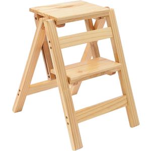 Folding Step Stool Step Ladder 2 Tier, Multi-Functional Folding Solid Wood Ladder Stool, Step Stool Household Muliti-Color Step Ladder Stool for Household and Office 330lbs,Natural,2step