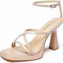 Reitoye Strappy Heels for Women Platform High Chunky Heels Square Open Toe Heeled Sandals Ankle Strap Block Heels, Size 7
