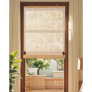  W 28.4"*47 H Cordless Bamboo Roller Shades for Interior, Natural | Light Filtering, Roll Up Bamboo Blinds for Window, French Door, Bedroom, Living Room, Office, Home Patio Porch